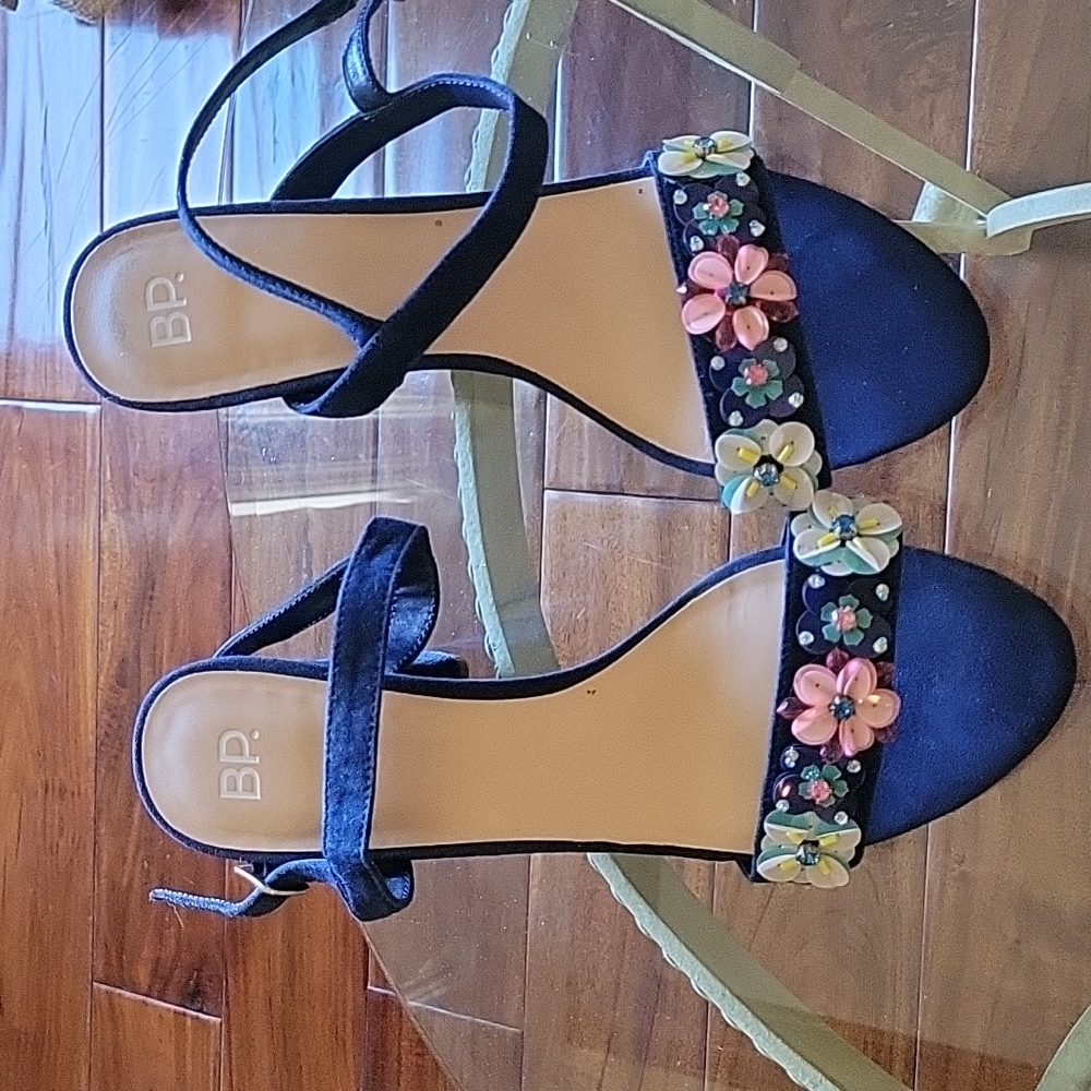 Gorgeous blue suede beaded heels